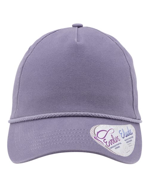 Women's Five-Panel Rope Cap - Violet/ Snow Leopard Front
