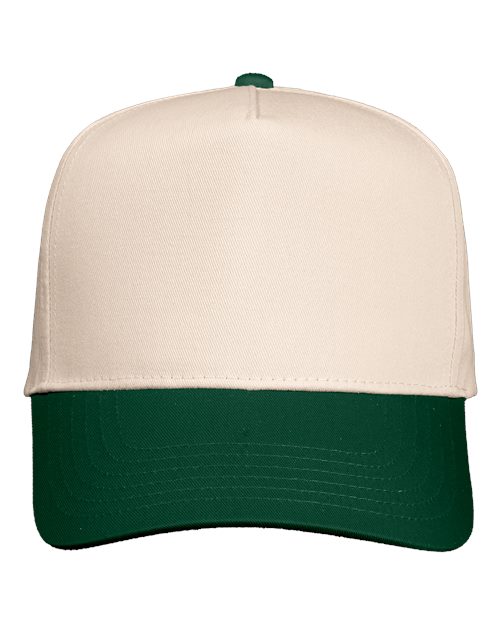 Five-Panel Twill Cap - Natural/ Forest Green Front