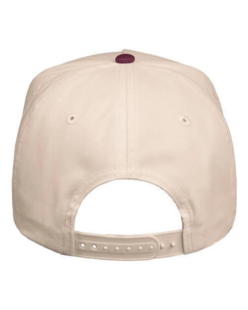 Five-Panel Twill Cap - Natural/ Maroon Back