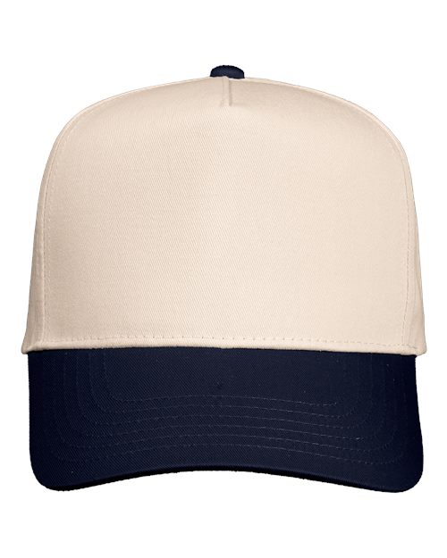 Five-Panel Twill Cap - Natural/ Navy Front