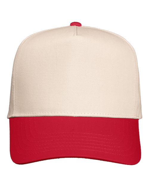 Five-Panel Twill Cap - Natural/ Red Front