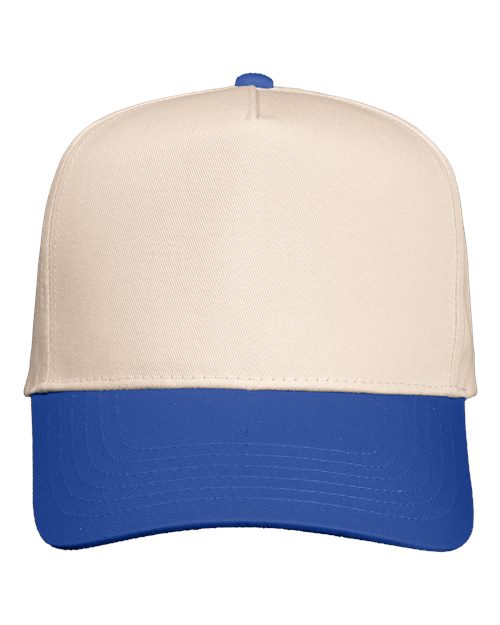 Five-Panel Twill Cap - Natural/ Royal Front