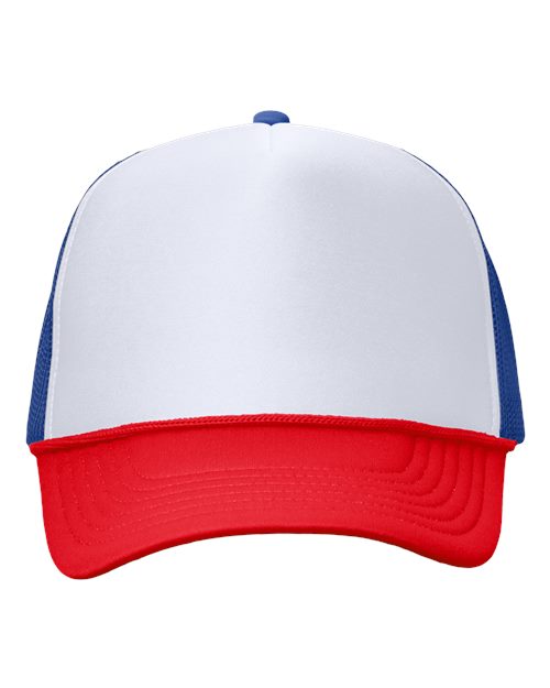 Foam Mesh-Back Trucker Cap - White/ Royal/ Red Front