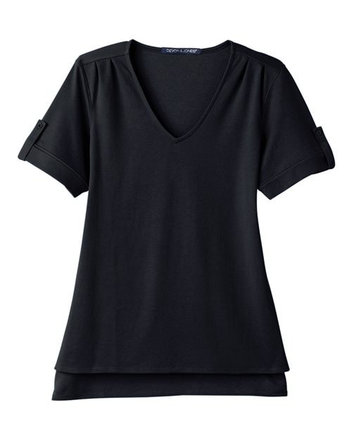 Women's CrownLux Performance® Plaited Rolled Sleeve Shirt - Black Front