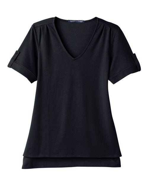 Devon & Jones Women's CrownLux Performance® Plaited Rolled Sleeve Shirt - Black Front