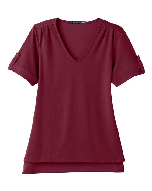 Women's CrownLux Performance® Plaited Rolled Sleeve Shirt - Burgundy Front