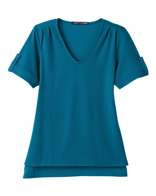 Women's CrownLux Performance® Plaited Rolled Sleeve Shirt - Dark Teal Front