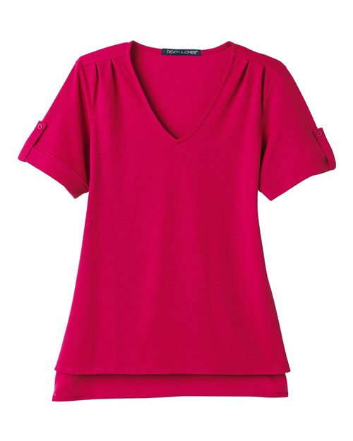Women's CrownLux Performance® Plaited Rolled Sleeve Shirt - Red Front
