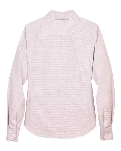 Women's Crown Collection® Micro Tattersall Woven Dress Shirt - White/ Burgundy/ Silver Back