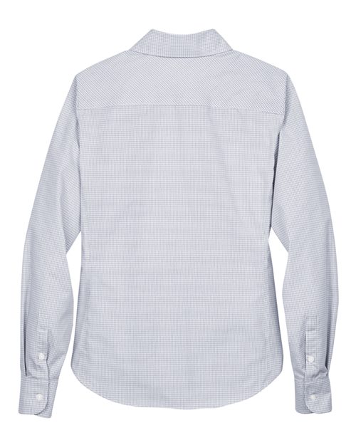 Women's Crown Collection® Micro Tattersall Woven Dress Shirt - White/ Navy/ Crystal Back