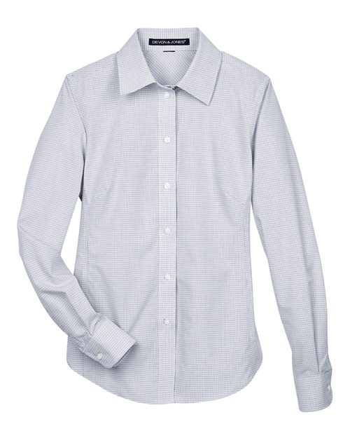 Women's Crown Collection® Micro Tattersall Woven Dress Shirt - White/ Navy/ Crystal Front