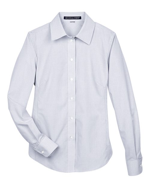 Women's Crown Collection® Micro Tattersall Woven Dress Shirt - White/ Silver/ Slate Front
