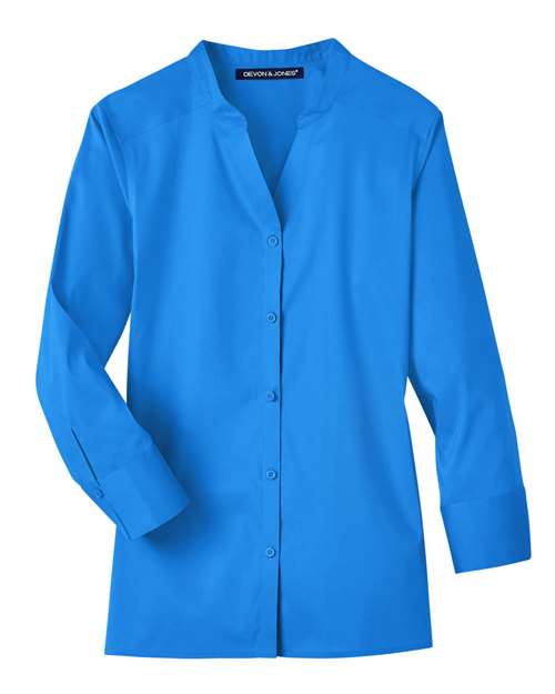 Women's Crown Collection® Stretch Broadcloth Three-Quarter Sleeve Blouse - French Blue Front