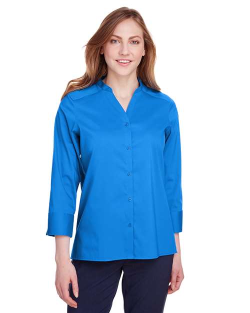 Devon & Jones Women's Crown Collection® Stretch Broadcloth Three-Quarter Sleeve Blouse - Model Front