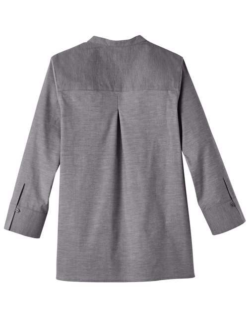 Women's Crown Collection® Stretch Pinpoint Chambra Three-Quarter Sleeve Shirt - Graphite Back