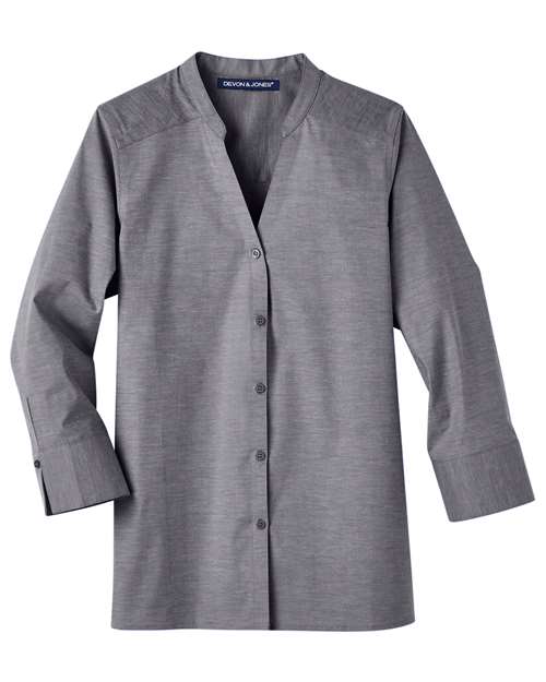 Women's Crown Collection® Stretch Pinpoint Chambra Three-Quarter Sleeve Shirt - Graphite Front
