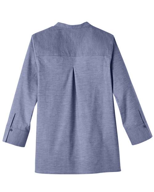 Women's Crown Collection® Stretch Pinpoint Chambra Three-Quarter Sleeve Shirt - Navy Back