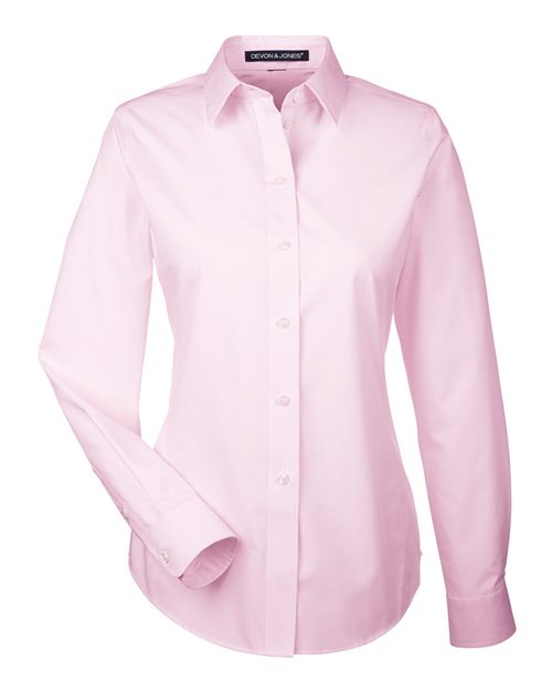 Women's Crown Collection® Striped Woven Dress Shirt - Pink/ White Front