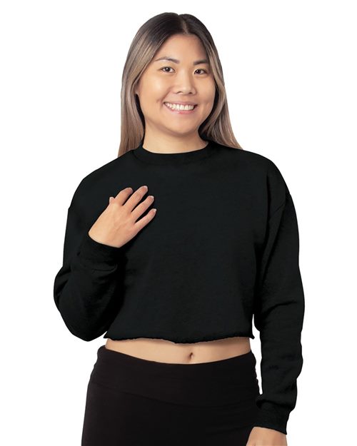 Women's USA Made Cropped Crewneck Sweatshirt - Navy Front
