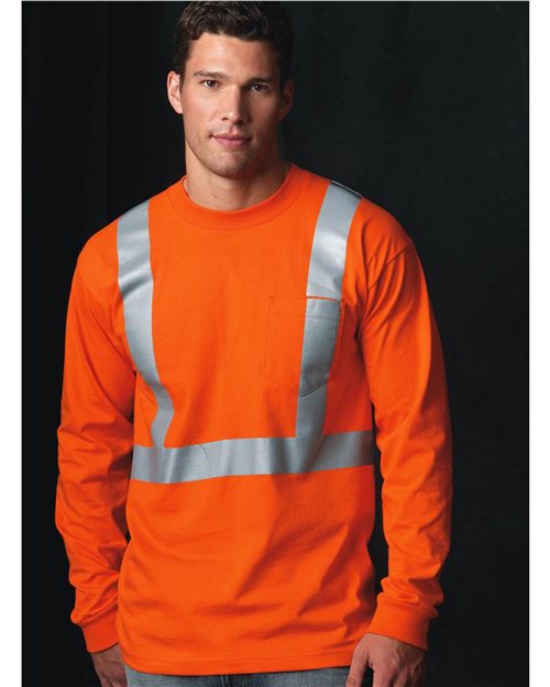 Unisex USA-Made High Visibility Long Sleeve Pocket T-Shirt - Ash Front