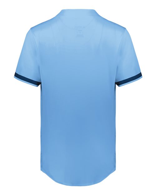 Unisex Full Button Baseball Jersey - Columbia Blue/ Navy Back