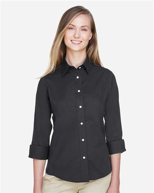 Women's Perfect Fit™ Three-Quarter Sleeve Stretch Poplin Dress Shirt - Red Front