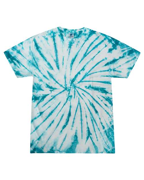 Unisex Multi-Color Tie-Dyed T-Shirt - White/ Turquoise Front