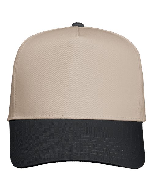 Five-Panel Twill Cap - Khaki/ Black Front