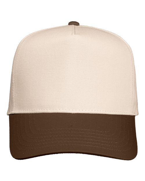 Five-Panel Twill Cap - Natural/ Brown Front
