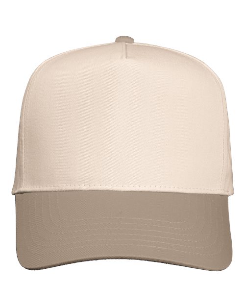 Five-Panel Twill Cap - Natural/ Khaki Front