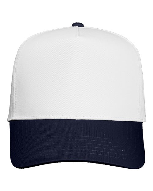 Five-Panel Twill Cap - White/ Navy Front