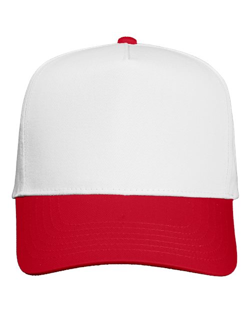 Five-Panel Twill Cap - White/ Red Front