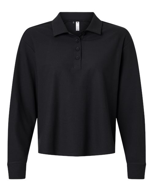 Women's Beyond Long Sleeve Loose Polo - Black Front