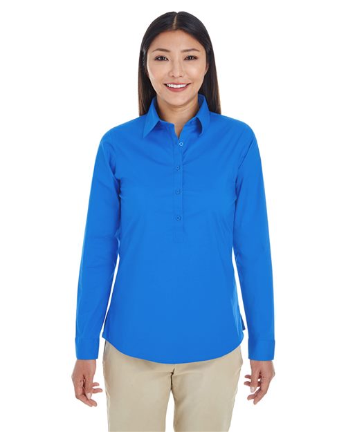 Women's Perfect Fit™ Half-Placket Tunic Dress Shirt - Navy Front