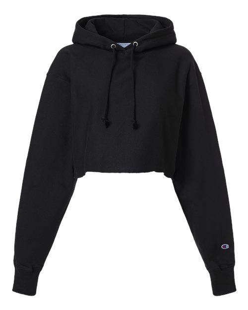 Women's Reverse Weave® Hooded Cropped Sweatshirt - Black Front