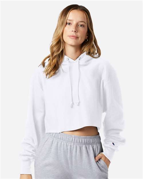 Women's Reverse Weave® Hooded Cropped Sweatshirt - White Front