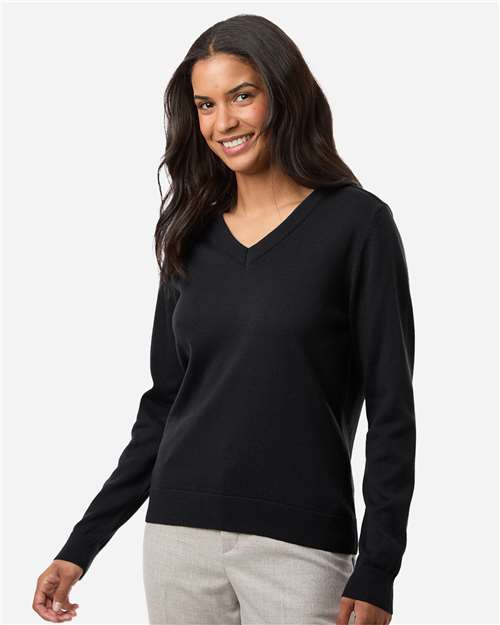 Devon & Jones Women's New Classics V-Neck Sweater - Model Front