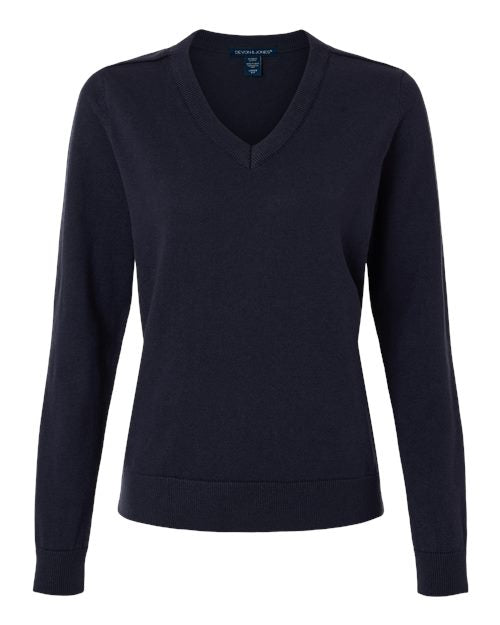 Devon & Jones Women's New Classics V-Neck Sweater - Navy Front