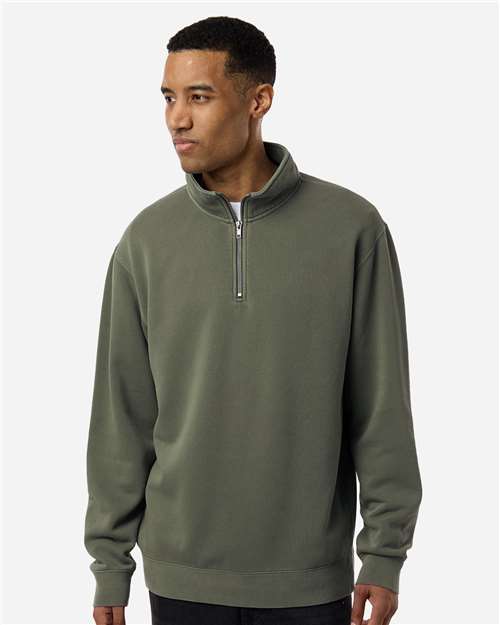 Independent Trading Co. Unisex Pigment-Dyed Quarter-Zip Pullover - Model Front