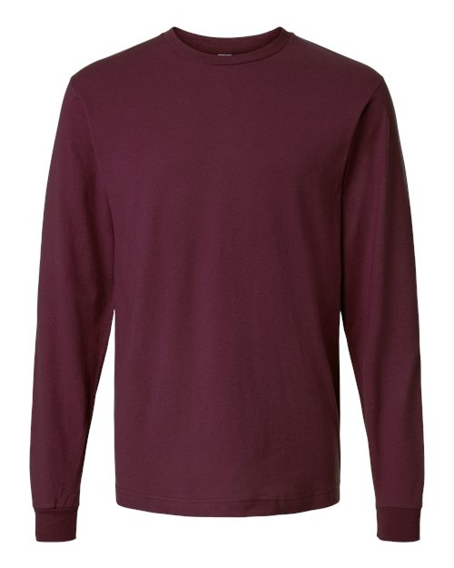 Unisex Fine Jersey Long Sleeve T-Shirt - Burgundy Front