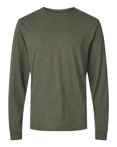 Unisex Fine Jersey Long Sleeve T-Shirt - Heather Military Green Front