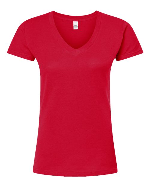 Women's Fine Jersey V-Neck T-Shirt - Red Front