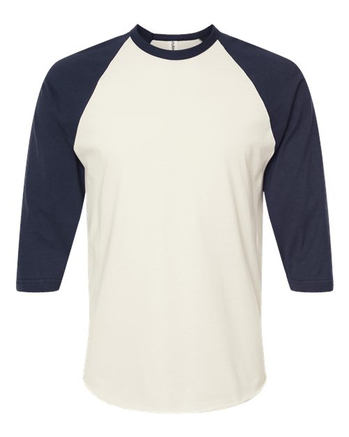 Unisex Fine Jersey Raglan T-Shirt - Vintage White/ Navy Front