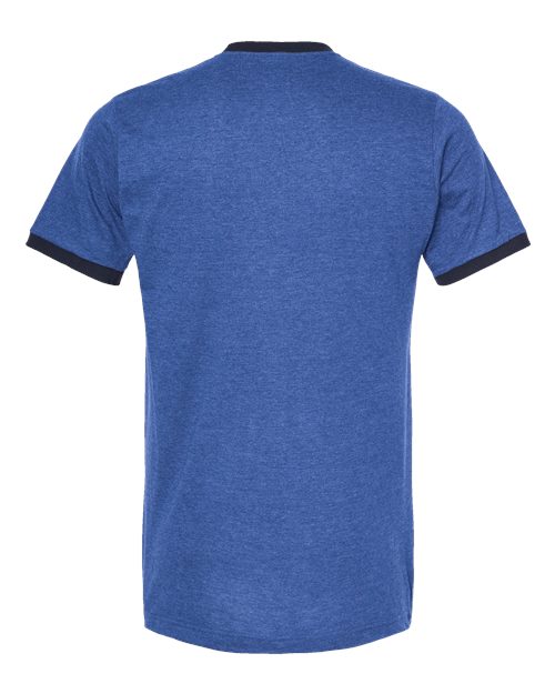 Unisex Fine Jersey Ringer T-Shirt - Heather Royal/ Navy Back