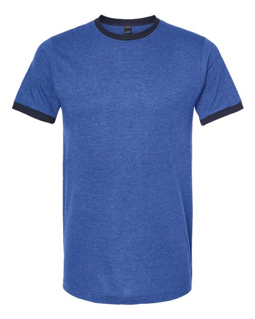 Unisex Fine Jersey Ringer T-Shirt - Heather Royal/ Navy Front