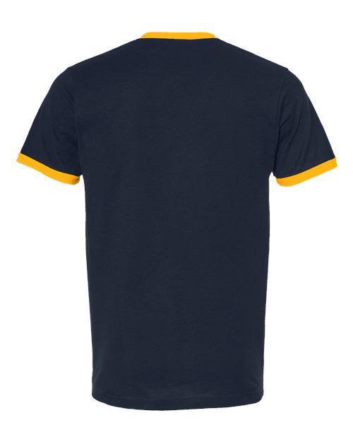 Unisex Fine Jersey Ringer T-Shirt - Navy/ Gold Back