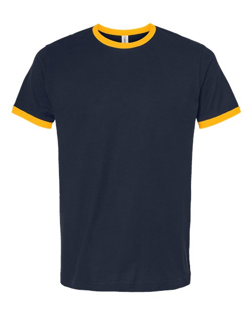 Unisex Fine Jersey Ringer T-Shirt - Navy/ Gold Front