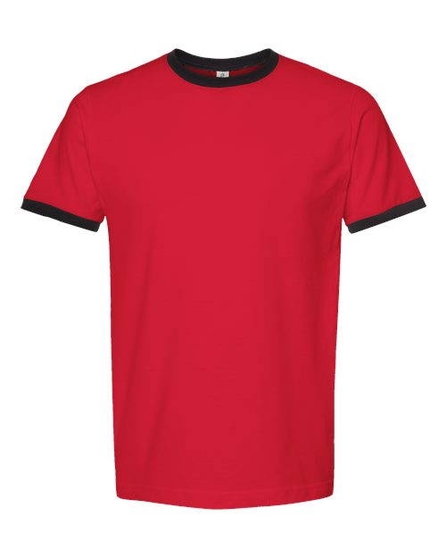Unisex Fine Jersey Ringer T-Shirt - Red/ Black Front