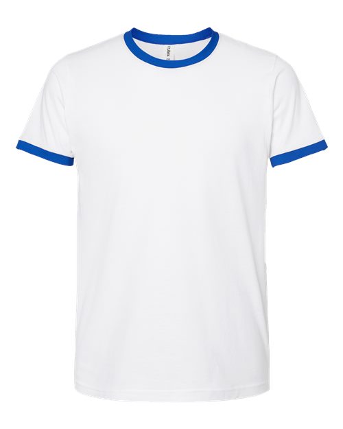 Unisex Fine Jersey Ringer T-Shirt - White/ Royal Front