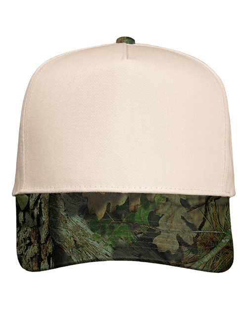 Five-Panel Twill Cap - Natural/ Mossy Oak Breakup Front